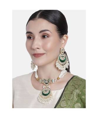 Meenakari Pearl & Kundan Studded Choker Necklace Jewellery Set For Women    1