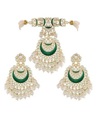 Meenakari Pearl & Kundan Studded Choker Necklace Jewellery Set For Women    2