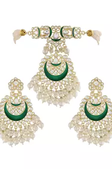 Meenakari Pearl & Kundan Studded Choker Necklace Jewellery Set For Women   