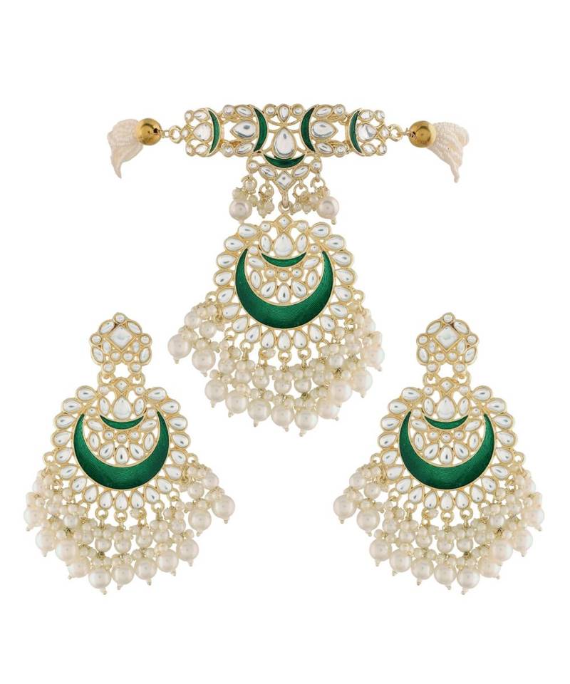 Meenakari Pearl & Kundan Studded Choker Necklace Jewellery Set For Women   