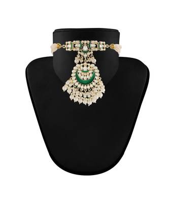 Meenakari Pearl & Kundan Studded Choker Necklace Jewellery Set For Women    3