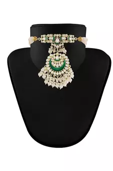 Meenakari Pearl & Kundan Studded Choker Necklace Jewellery Set For Women   