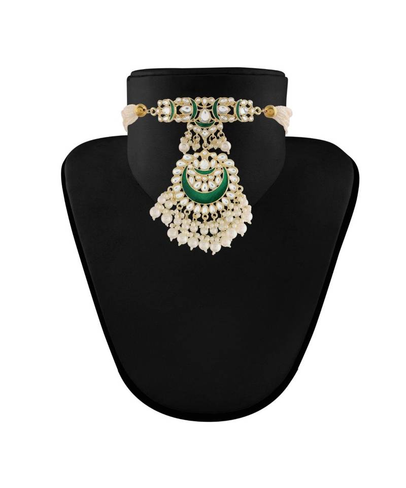 Meenakari Pearl & Kundan Studded Choker Necklace Jewellery Set For Women   