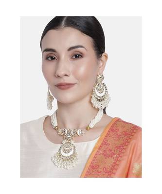 Traditional Meenakari Pearl & Kundan Studded Choker Necklace Jewellery Set For Women    1