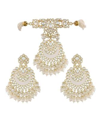 Traditional Meenakari Pearl & Kundan Studded Choker Necklace Jewellery Set For Women    2
