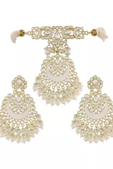 Traditional Meenakari Pearl & Kundan Studded Choker Necklace Jewellery Set For Women   