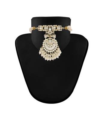 Traditional Meenakari Pearl & Kundan Studded Choker Necklace Jewellery Set For Women    3