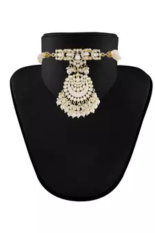 Traditional Meenakari Pearl & Kundan Studded Choker Necklace Jewellery Set For Women   