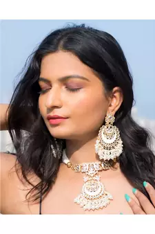 Traditional Meenakari Pearl & Kundan Studded Choker Necklace Jewellery Set For Women   