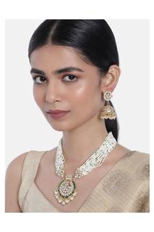 Traditional Multistrand Pearl Kundan Studded Necklace Jewellery Set For Women (ML307G)