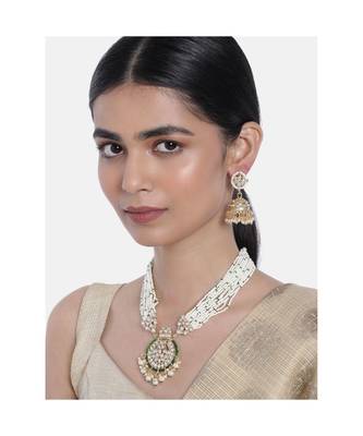 Traditional Multistrand Pearl Kundan Studded Necklace Jewellery Set For Women  1
