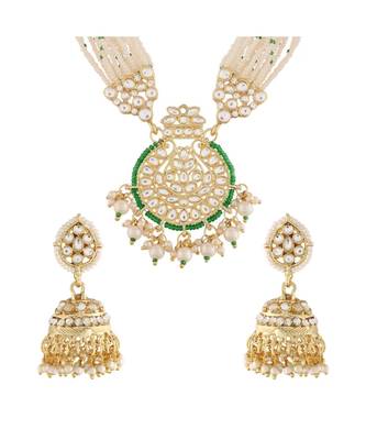 Traditional Multistrand Pearl Kundan Studded Necklace Jewellery Set For Women  2