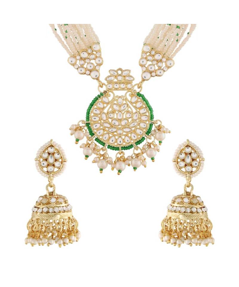 Traditional Multistrand Pearl Kundan Studded Necklace Jewellery Set For Women 