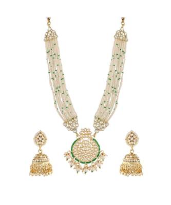 Traditional Multistrand Pearl Kundan Studded Necklace Jewellery Set For Women  3