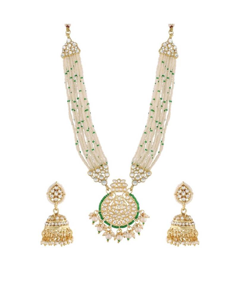 Traditional Multistrand Pearl Kundan Studded Necklace Jewellery Set For Women 