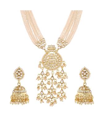 Traditional Multistrand Pearl Kundan Studded Necklace Jewellery Set For Women  5