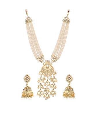 Traditional Multistrand Pearl Kundan Studded Necklace Jewellery Set For Women  6