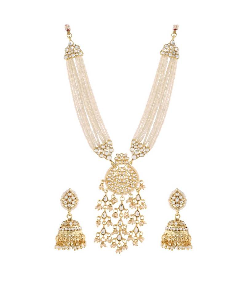Traditional Multistrand Pearl Kundan Studded Necklace Jewellery Set For Women 