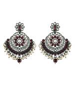 Silver Oxidised Traditional Kundan & Stone Studded Chandbali Earrings For Women (E2947ZM)