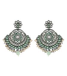 Silver Oxidised Traditional Kundan & Stone Studded Chandbali Earrings For Women 