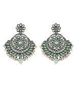 Silver Oxidised Traditional Kundan & Stone Studded Chandbali Earrings For Women 