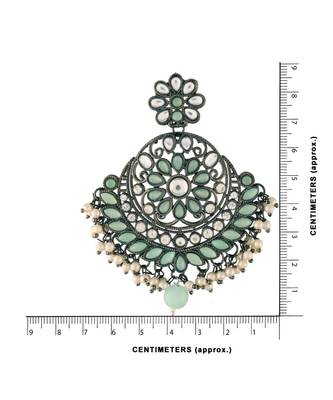 Silver Oxidised Traditional Kundan & Stone Studded Chandbali Earrings For Women  3