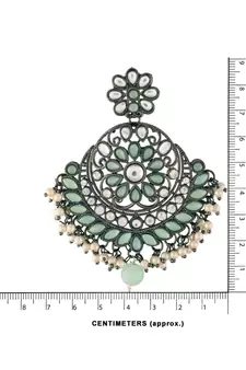 Silver Oxidised Traditional Kundan & Stone Studded Chandbali Earrings For Women 