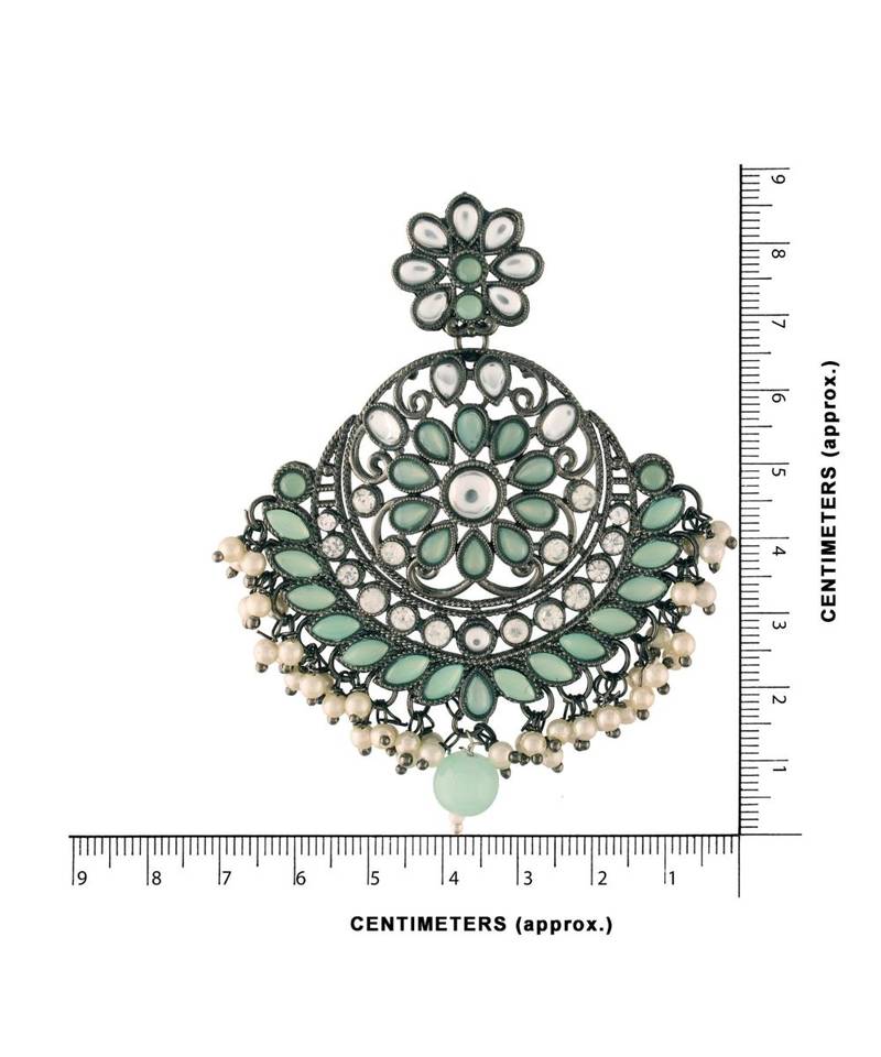 Silver Oxidised Traditional Kundan & Stone Studded Chandbali Earrings For Women 