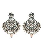 Silver Oxidised Traditional Kundan & Stone Studded Chandbali Earrings For Women (E2947ZPe)