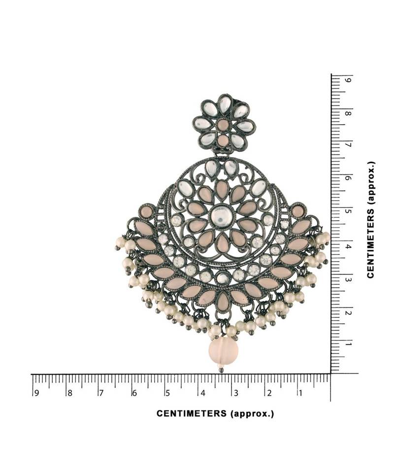 Silver Oxidised Traditional Kundan & Stone Studded Chandbali Earrings For Women (E2947ZPe)