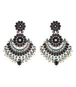 Silver Oxidised Traditional Meenakari Kundan & Stone Studded Chandbali Earrings For Women (E2948ZM)