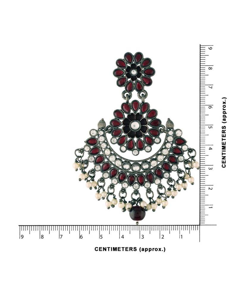 Silver Oxidised Traditional Meenakari Kundan & Stone Studded Chandbali Earrings For Women (E2948ZM)