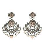Silver Oxidised Traditional Meenakari Kundan & Stone Studded Chandbali Earrings For Women 