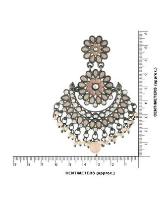 Silver Oxidised Traditional Meenakari Kundan & Stone Studded Chandbali Earrings For Women  3