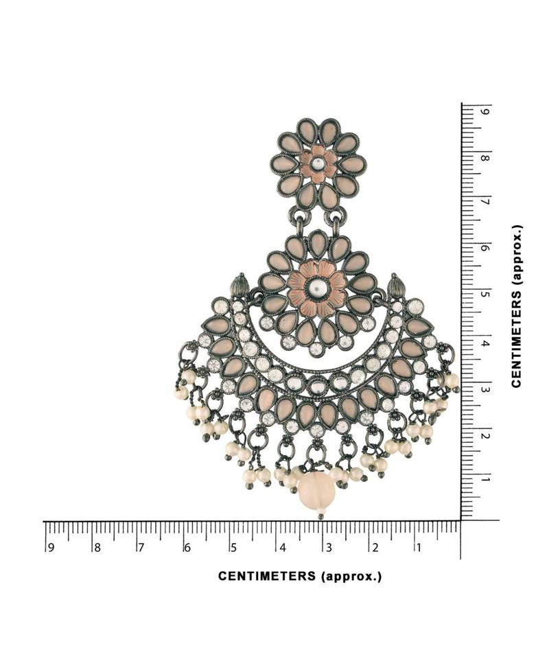 Silver Oxidised Traditional Meenakari Kundan & Stone Studded Chandbali Earrings For Women 