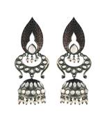 Silver Oxidised Traditional Meenakari Kundan & Stone Studded Jhumka Earrings For Women 