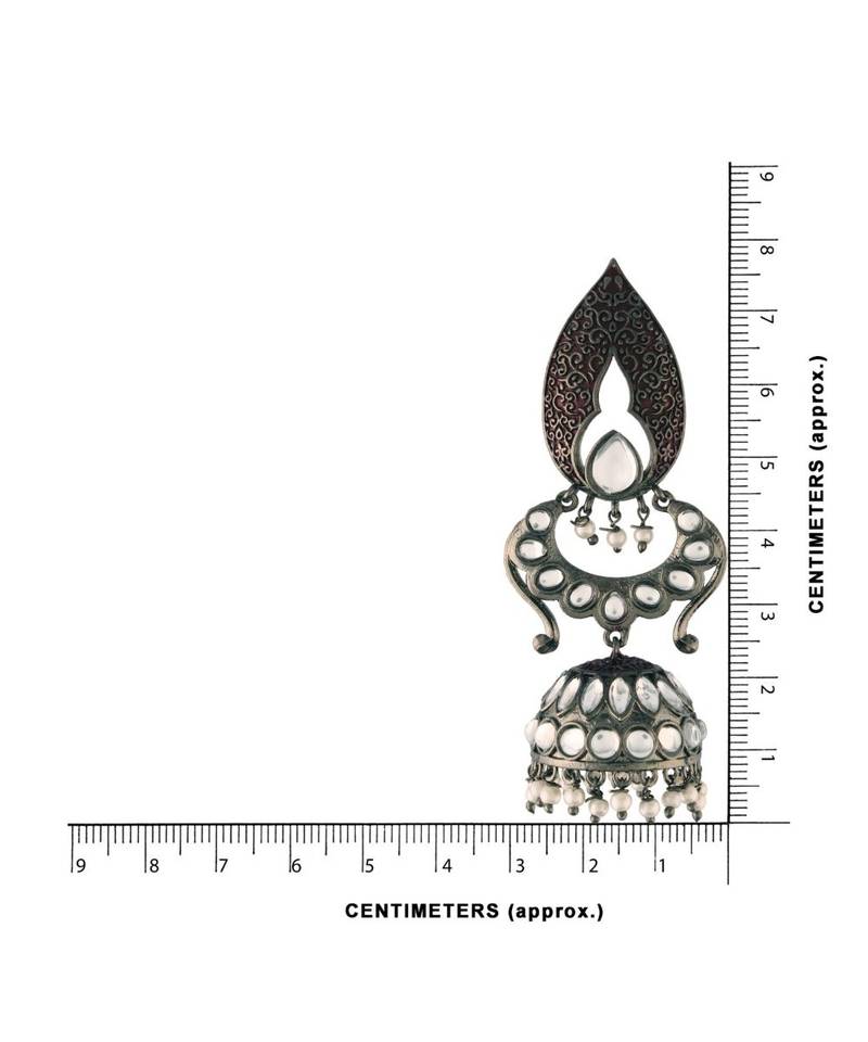 Silver Oxidised Traditional Meenakari Kundan & Stone Studded Jhumka Earrings For Women 