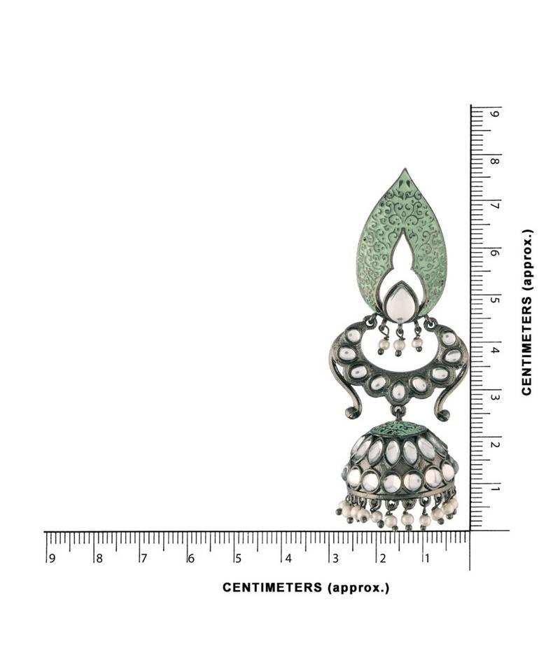 Silver Oxidised Traditional Meenakari Kundan & Stone Studded Jhumka Earrings For Women 