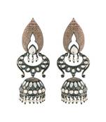 Silver Oxidised Traditional Meenakari Kundan & Stone Studded Jhumka Earrings For Women 
