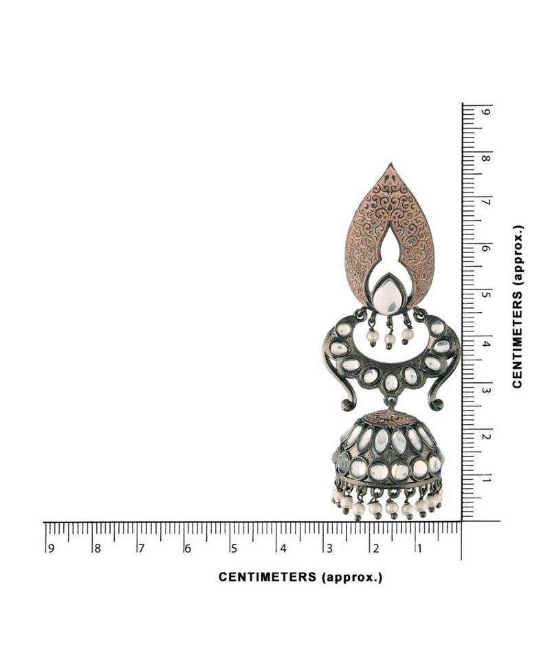 Silver Oxidised Traditional Meenakari Kundan & Stone Studded Jhumka Earrings For Women 