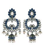  Silver Oxidised Traditional Kundan & Stone Studded Jhumka Earrings For Women (E2950ZBl)
