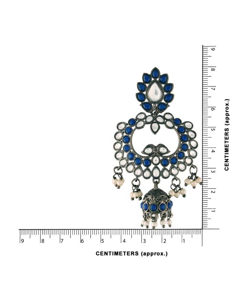  Silver Oxidised Traditional Kundan & Stone Studded Jhumka Earrings For Women (E2950ZBl)