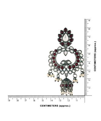 Silver Oxidised Traditional Kundan & Stone Studded Jhumka Earrings For Women (E2950ZM) 3