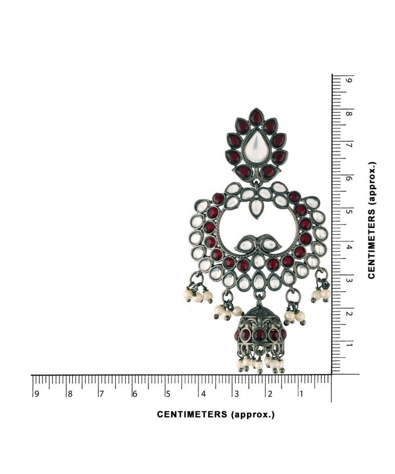Silver Oxidised Traditional Kundan & Stone Studded Jhumka Earrings For Women (E2950ZM)