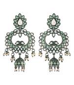 Silver Oxidised Traditional Kundan & Stone Studded Jhumka Earrings For Women 
