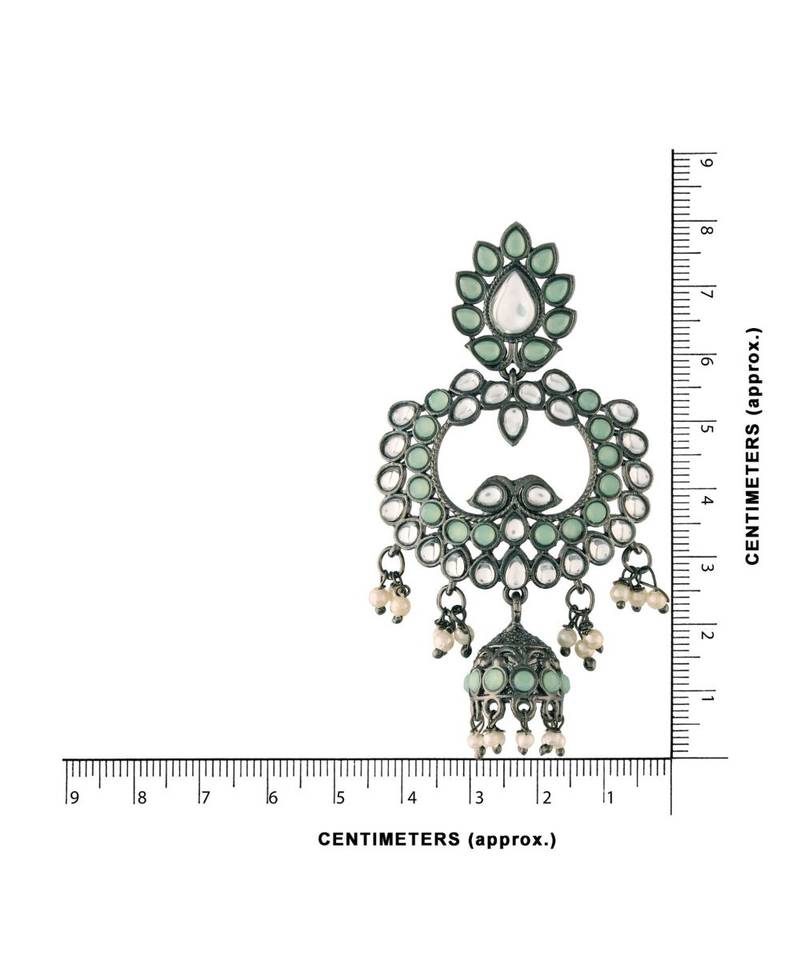 Silver Oxidised Traditional Kundan & Stone Studded Jhumka Earrings For Women 