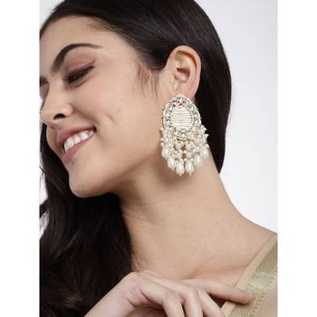 Traditional Kundan Studded Pearl Drop Earrings For Women  1