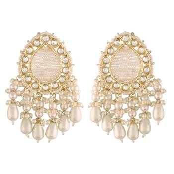 Traditional Kundan Studded Pearl Drop Earrings For Women  2