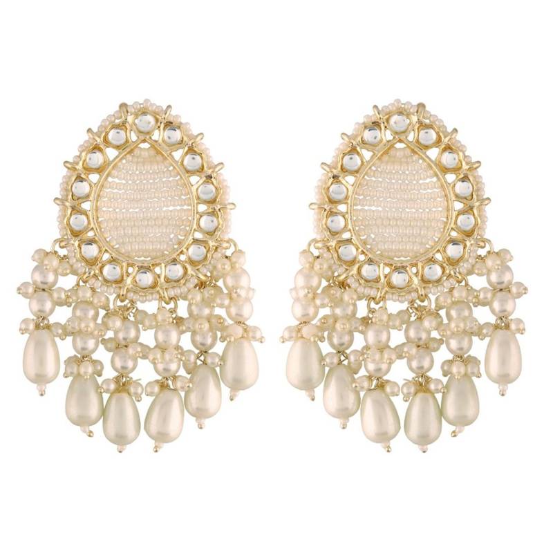 Traditional Kundan Studded Pearl Drop Earrings For Women 