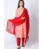 red cotton printed   top & bottom  with    dupatta